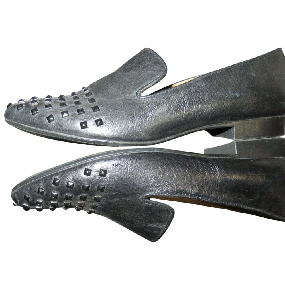 Steve Madden Henri Black Leather Upper Embellished Studded Slip On Loafers sz 8